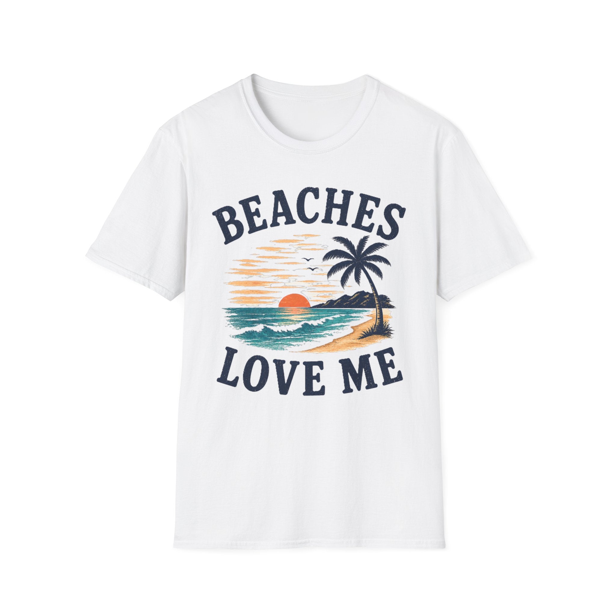 Beaches Love Me — Retro Sunset Palm Beach Graphic Tee